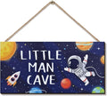 ZIEYOMI- Little Man Cave Sign Space Boys Room Decor, Astronaut Theme Bedroom Nursery Decor Hanging Wall Art, Wooden Plaque Outer Space Decorations for Toddler Boys Room Kids Playroom