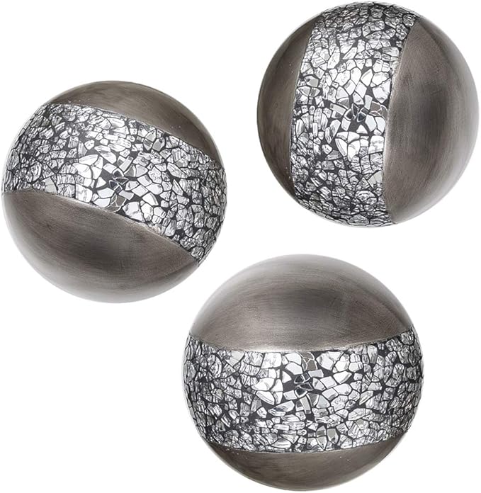 Creative Scents Schonwerk Silver Decorative Balls for Bowls and Vases, Set of 3 Decorative Orbs for Centerpiece Bowls - Centerpiece Table Decorations for Dining/Living Room or Table Decor - Gift Idea