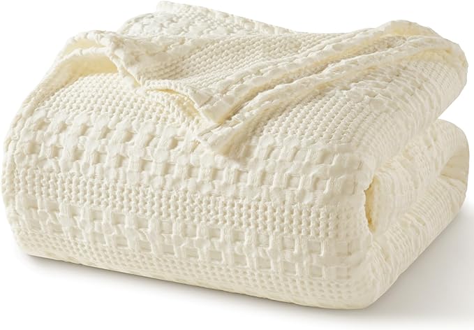 PHF 100% Cotton Waffle Weave Blanket Twin Size for Bed, Soft Lightweight & Breathable for Spring and Summer, All-Season Comfort, Luxury Aesthetic Blanket for Home Decor, 66"x90", Cannoli Cream