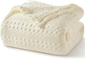PHF 100% Cotton Waffle Weave Blanket Twin Size for Bed, Soft Lightweight & Breathable for Spring and Summer, All-Season Comfort, Luxury Aesthetic Blanket for Home Decor, 66"x90", Cannoli Cream