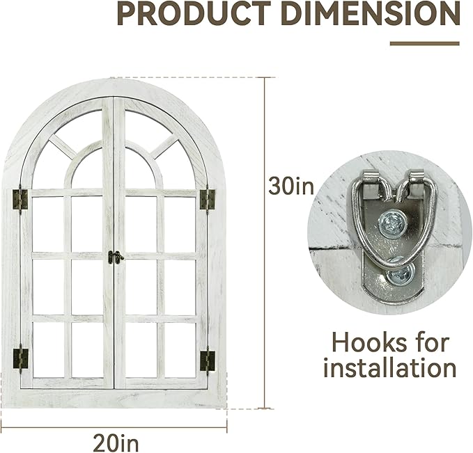 Window Mirrors for Wall Decor -White Arched Wall Mirror Farmhouse Wall Decor Wood Frame Decorative Wall Mirrors Like Window for Bedroom, Living Room, Entrance, Dining Room