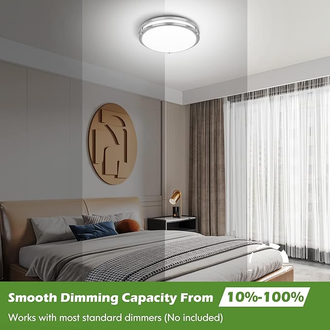 1-Pack 36W LED Ceiling Light Fixture (450W Equiv), 12IN Modern Flush Mount Ceiling Lights, Dimmable Ceiling Lamps Super Bright 3200LM, 2700K/3000K/4000K/5000K/6500K Adjustable for Bedroom Kitchen