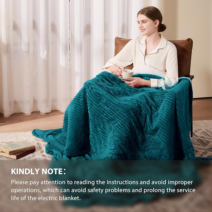 Homemate Heated Blanket Electric Throw - 50"x60" Heating Blanket Throw 1/2/4/6/8 Hours Auto-Off 10 Heat Levels Over-Heat Protection Soft Flannel Sherpa ETL Certification