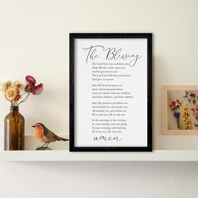 comurdyo The Blessing Bible Verse Wall Art Christian Decor for Home 16"×11" May The Lord Bless You And Keep You Scripture Sign Religious Bible Quotes Wall Decoration Wood Framed Hanging (Black)