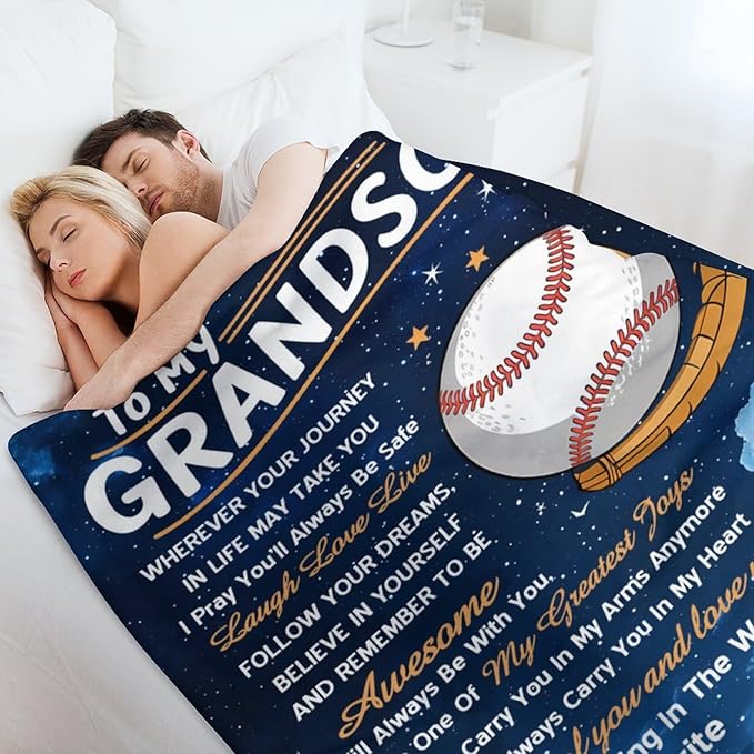 ITFRO Grandson Gift Flannel Fleece Throw Blanket Pillow Cover Set 50x60 Inch Ultra Soft Polyester Blanket 18x18 Inch Plush Pillow Case All Seasons for Birthday Christmas (Royal Blue)