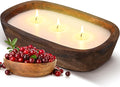 Threlaco 1 Pack 10 Inch Wood Dough Bowl Candles Home Rustic Dough Bowl Soy Candle 3 Wick Scented Candles Gifts for Men Women Farmhouse Table Centerpiece Home Decor for Christmas(Cranberry)
