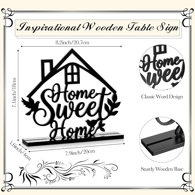 Geetery Inspirational Table Centerpieces Wooden Home Sweet Decorative Sign Motivational Decor Farmhouse Table Decor for Living Room Kitchen Office Housewarming Gifts Supplies Decoration(Home Sweet)