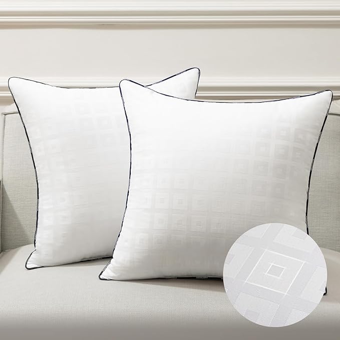 Phantoscope 16x16 Pillow Inserts, Decorative Throw Pillow Inserts with 100% Cotton Jacquard Cover, Virgin Fiber Pillow Sham Stuffer, Square Couch Cushion Pillows, Pack of 2, 16x16 Inch