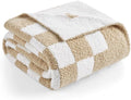 Snuggle Sac Checkered Bedding Blanket Twin Size 60x80, Super Soft, Cozy Warm Knit Blankets, Reversible Breathable Lightweight Fluffy Throws for Sofa, Bed, Checkered Beige, 60x80 Inches