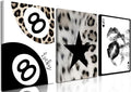 Trendy Leopard Wall Art Set of 3, Black and White Cheetah Wall Decor Paintings, Lips Star Lucky 8 Ball Poster Canvas Prints for Bedroom Living Room 16x24 inch Framed