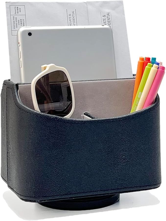 UnionBasic Rotating Desk Organizer, 360 Degree Desk Spinning Caddy, Desktop TV Guide/Mail/Media/Remote Controller Holder Organizer,Fishskin Black