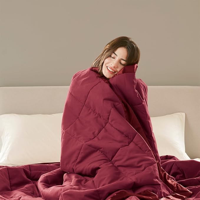 Madison Park Windom Down Alternative Blanket, Premium 3M Scotchgard Moisture Wicking Treatment, Lightweight and Soft Bed Cover For All Season, Full/Queen, Satin Trim, Burgundy