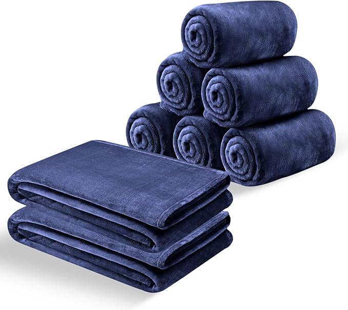 MOONLIGHT20015 Fleece Blanket Queen Size 8 Pack - Super Soft Fuzzy Navy Throw Blanket for Couch and Sofa, Lightweight Luxury 400 GSM Microfiber Fluffy Bed Blankets and Throws, 90 x 90 Inches (Queen)