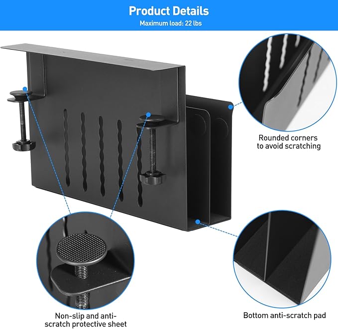 MAXECHO Desk Side Storage, Under Desk Laptop Mount, Table Side Hanging File Organizer, No Drill Clamp On Cable Management Tray, Laptop Holder with Magnetic Pen Holder for Office and Home, Load 22 Lbs
