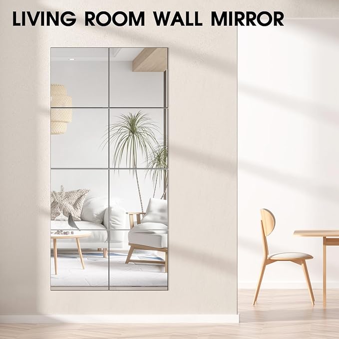 VASUHOME Glass Full Length Wall Mirror Tiles - [14 x12 Inch - 4PCS], Frameless Full Body Mirror for Home Gym, Bedroom, Living Room - Versatile Wall Mirror with Unrivaled Clarity