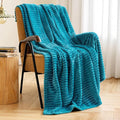 MIULEE Teal Throw Blanket 3D Ribbed Jacquard Fleece Flannel Velvet Plush Decorative Bed Blanket (Throw, 50" x 70") - Super Soft, Lightweight, Warm and Cozy for Couch Sofa, Turquoise Blue