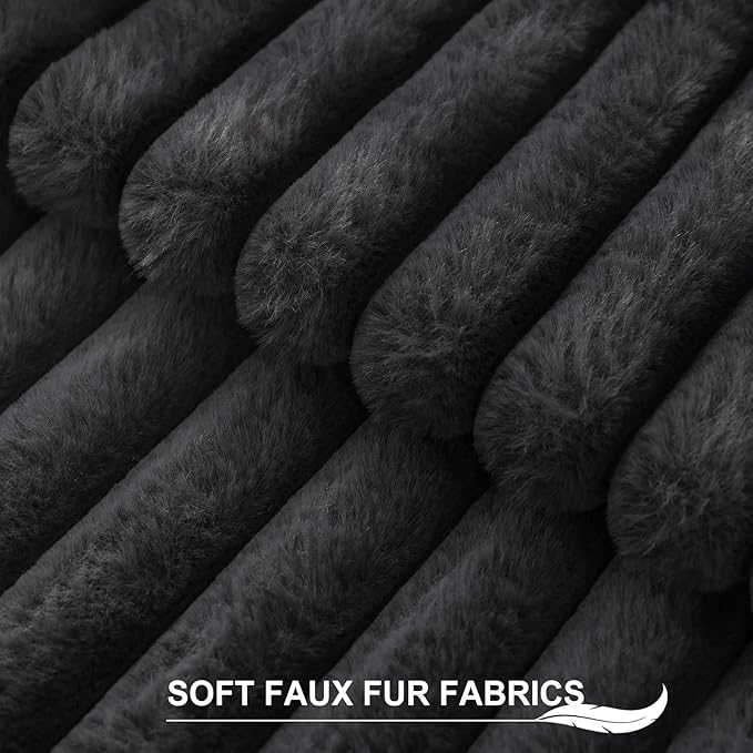 Pallene Faux Fur Plush Throw Pillow Covers 16x16 Set of 2, Luxury Soft Fluffy Striped Decorative Pillow Covers for Sofa, Couch, Living Room, Dark Grey
