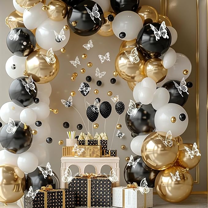 72pcs White Butterfly Wall Stickers, 3D Butterfly Decorations for Birthday Wedding Party Decorations, Cake Room Table Decorations, Removable Stickers