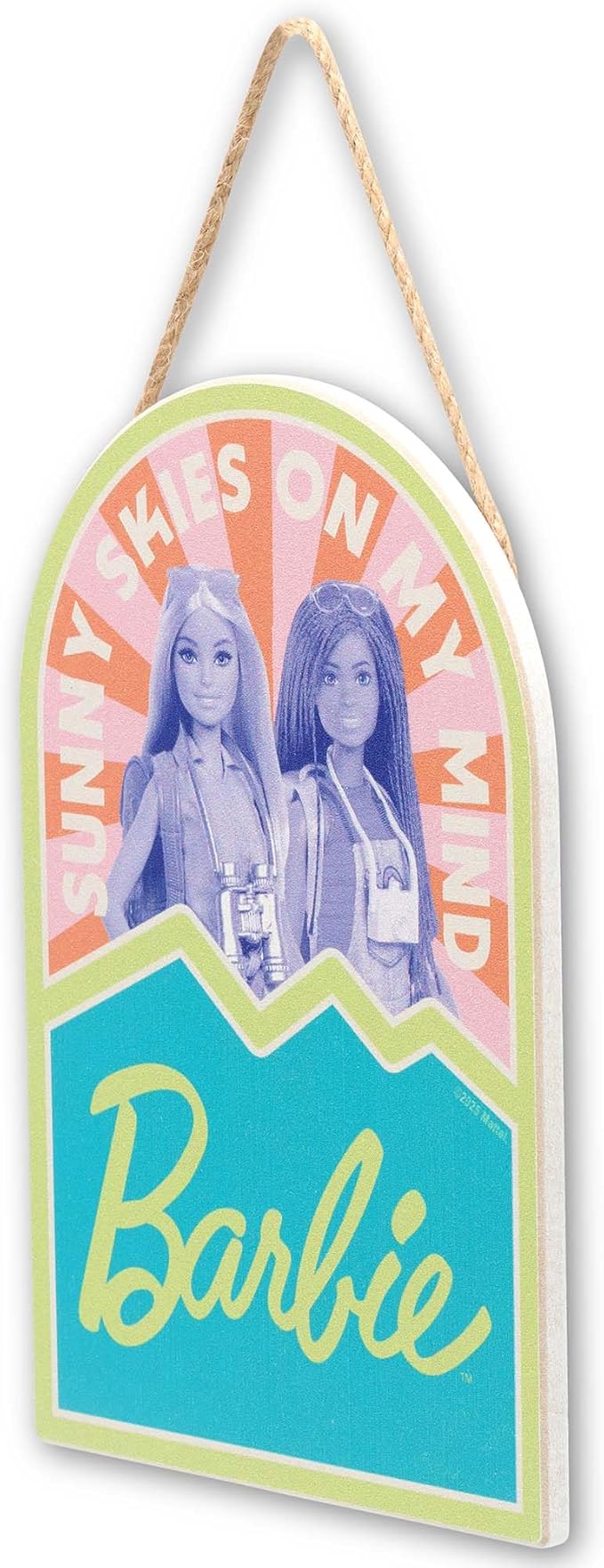 Mattel Barbie Sunny Skies on My Mind Hanging Wood Wall Decor - Fun Barbie Sign for Bedroom or Play Room