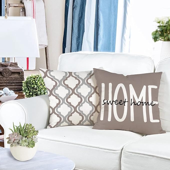 YCOLL Farmhouse Pillow Covers 18x18 Set of 4 Throw Pillow Covers Rustic Linen Decorative Pillows Square Cushion Covers for Couch Sofa Bedroom Home Decor