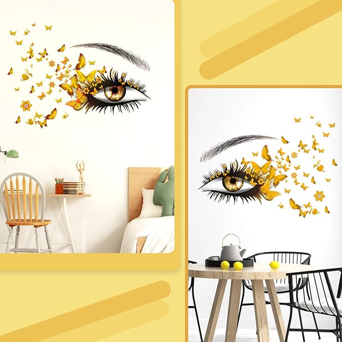 Beautiful Eyelash Eyes Wall Stickers Flying Butterfly Decals Girl Heart Decor Vinyl Art Butterflies Stickers for Women Girls Bedroom Living Room Decoration