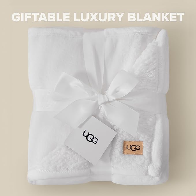UGG Nita Twin Blanket, Luxury Soft Twin XL Warm Blanket for Bed or Extra Large Throw for Couch, Cozy Dorm Bedding, Bedroom Decor, 66-inch x 90-inch, White Snow