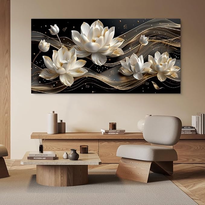 Bamdeya Large Picture Bedroom Wall Decor Abstract Canvas Poster Prints Browm White Flower Wall Art Petals Modern Framed Art Office Artwork for Walls Living Room Decor Kitchen Home Decorations