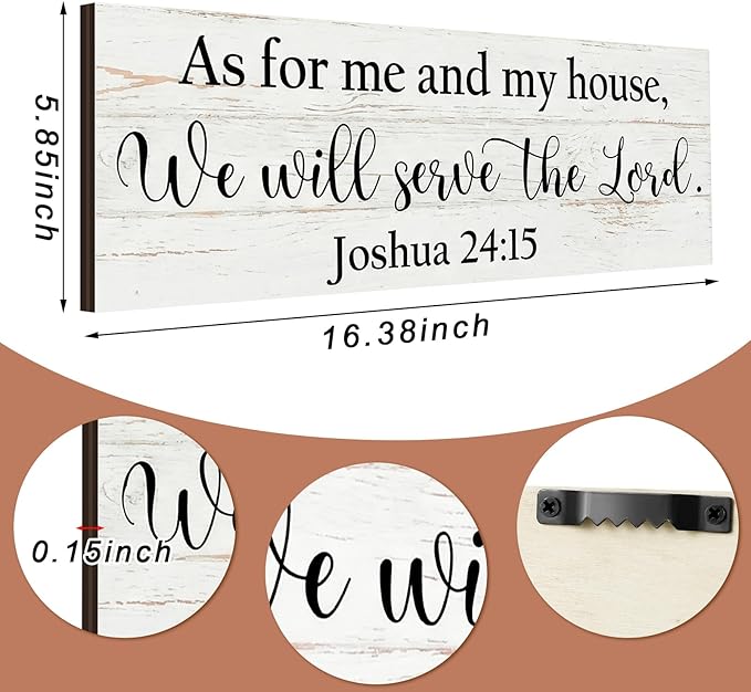 Jetec Farmhouse Bible Verse Scripture Wall Signs, As for Me and My House We Will Serve the Lord Wooden Plaque Decor for Church Home Christian Wall Art Decor (Joshua)