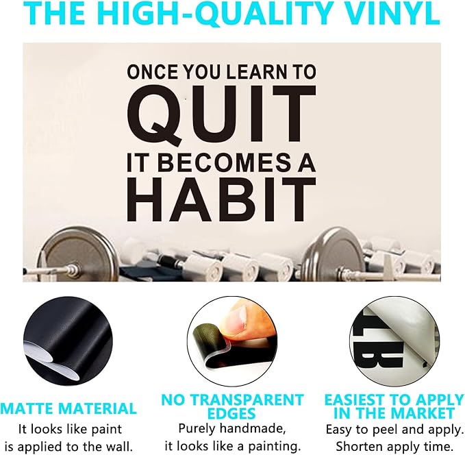 AnFigure Gym Quotes Wall Decals: Inspirational Office Vinyl Art Wall Stickers for Garage Classroom School Workspaces - Once You Learn to Quit, it Becomes a Habit 24"X20"