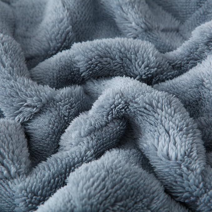 Sherpa Throw Blanket for Couch, Flannel Cozy Soft Thick Blanket for Bed - Fleece, Dirty Blue, 60x80 Inches