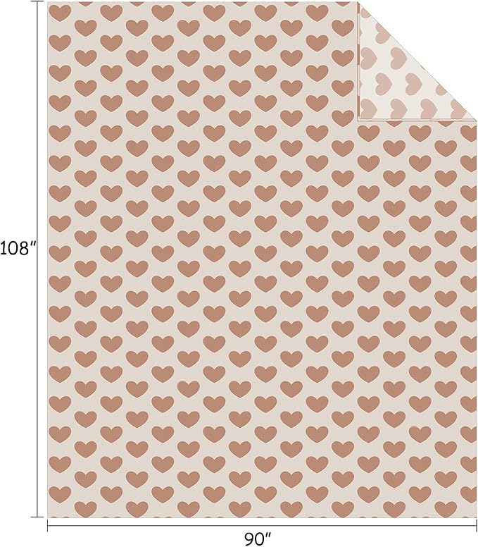 FY FIBER HOUSE Heart Flannel King Blanket Soft Cozy Blankets for Lover Gifts All Season Use, 90x108 Inches, Khaki