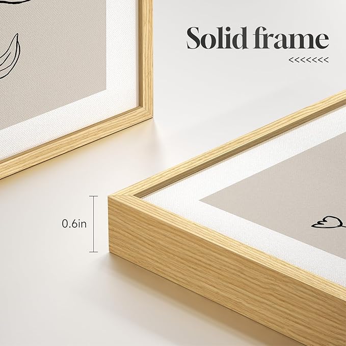 Framed Botanical Line Bedroom Wall Art, 3 Piece Neutral Leaf Print for Room Wall Decor, Minimalist Beige Plant Artwork for Walls, Botanical Picture for Living Room Guest Room Hallway Decor, 12x16 Inch
