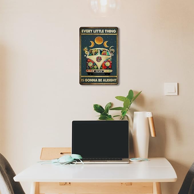 Fmcmly Every Little Thing is Gonna Be Alright Vintage Tin Signs Hippie Boho Wall Art Encouragement Gifts for Women Home Kitchen Office Bedroom Living Room Cafes Wall Decor 8x12 Inch