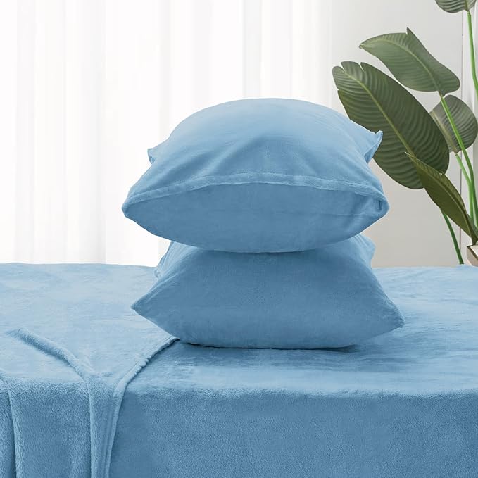 BEDELITE Flannel Sheets Queen Size Forever Blue - Super Soft Fleece Sheets Set Fluffy Extra Plush, 4 Piece(Include Fitted Sheet, Flat Sheet, 2 Pillowcases)
