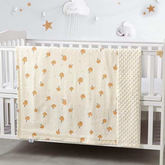 CREVENT 2Pcs 30''X40'' Cute Cozy Fluffy Warm Baby Blankets for Infants Toddlers' Bedding Crib Cot Stroller - Grey Cloud + Muslin Mushroom