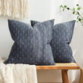 MIULEE Pack of 2 Decorative Burlap Linen Euro Sham Throw Pillow Covers for Sofa Couch Bed 24x24 Inch Modern Farmhouse Vintage Pillowcases Rustic Woven Textured Cushion Cover Blue