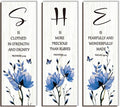 DONFENTHY 3 Pieces Inspirational Blue Floral Wall Decor Wooden Hanging Wall Art Christian Quotes SHE Word Sign Gift for Girl Teen Women Bedroom Bathroom Living Room Nursery Office (Blue 12x4 Inch)