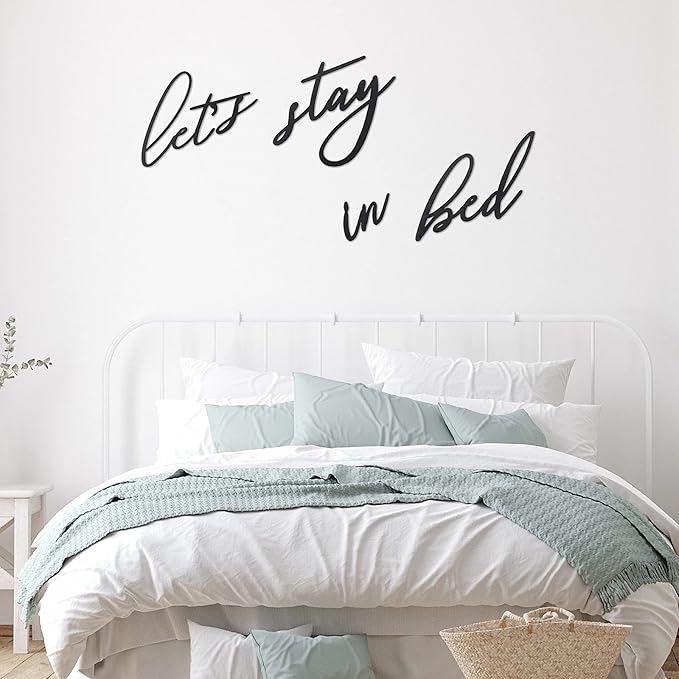 4 Pieces Let's Stay in Bed Wall Decor Rustic Bedroom Decoration Black 3D Wooden Letters Handmade Wood Summer Decor Love Quote Home Sign for Home Bedroom Apartment Office Hotel