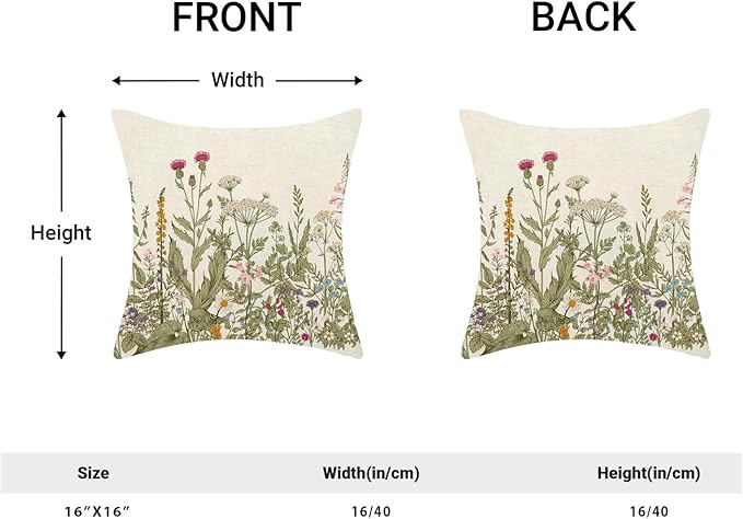 AEIOAE Sage Green Pillow Covers 16x16 Inch Set of 2, Spring Wildflower Plant Throw Pillows Case,Seasonal Floral Outdoor Decorative Flowers Farmhouse Decor Cushion Covers for Home Sofa Bed Couch