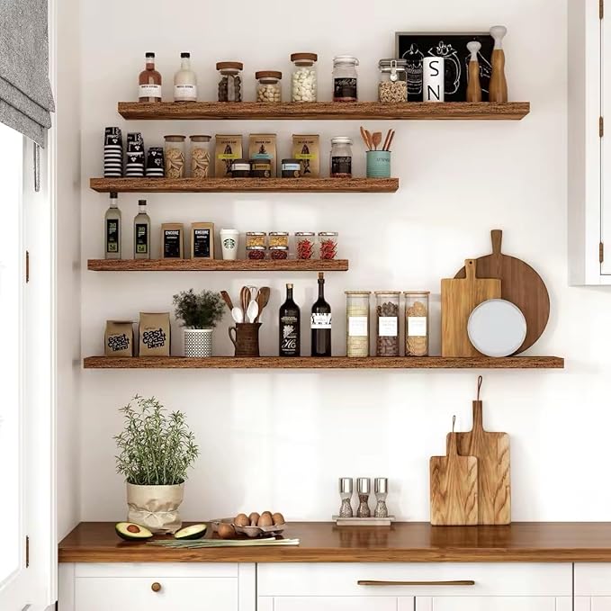 Vivelove 10 Inch Deep Floating Shelves 30 inch Long, 30 x 10 Wide Wall Shelves with Invisible Brackets, for Bedroom Bathroom Living Room Kitchen Office, Farmhouse Home Decor, Set of 2, Rustic Brown