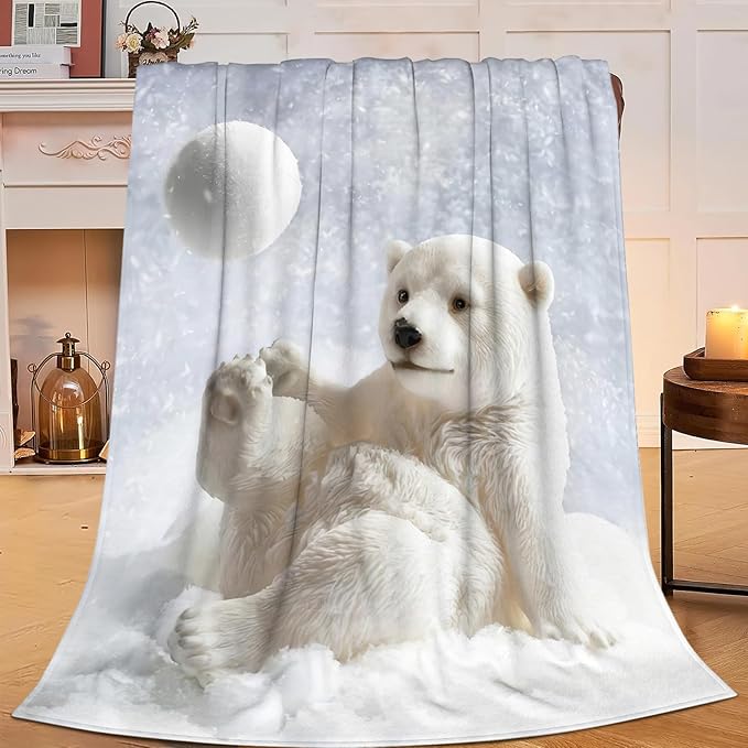 Polar Bear Blanket for Girls Women Boys Men Adults Kids Soft Cozy Fleece Cute White Bears Throw Blankets Gifts Warm Flannel Plush Lightweight Decorative for Couch Bed Sofa 50"X40"
