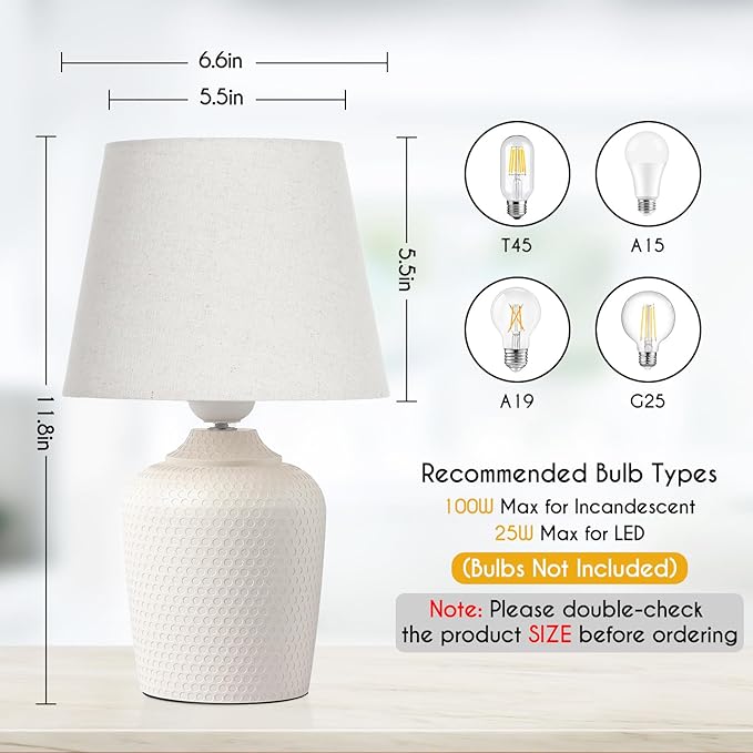 Sucolite Small 11.8'' Table Lamps Set of 2, Bedside Nightstand Lamps for Bedroom Kid’s Room, Cute Desk Lamps with Studded Texture Base for Reading Nursery Living Room Office, Cream