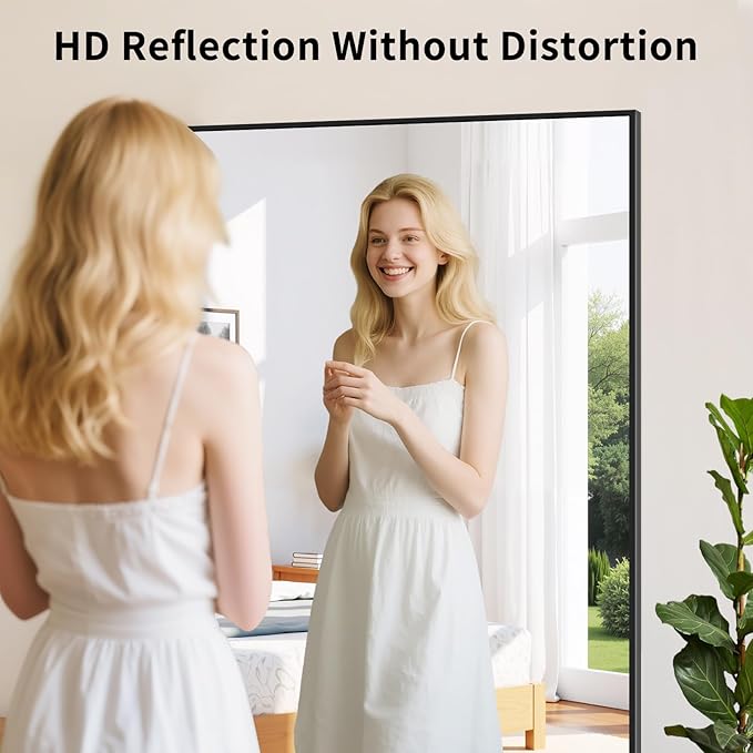 Koonmi Black Framed Bathroom Mirror - Shatterproof 30"x48" Tempered Glass, HD No Distortion, Horizontal/Vertical Mount, Modern Matte Aluminum Alloy Frame
