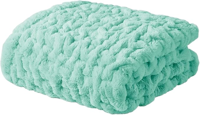 Madison Park Ruched Luxury Throw Premium Soft Cozy Brushed Long Faux Fur For Bed, Couch or Sofa, 50"x60", Aqua