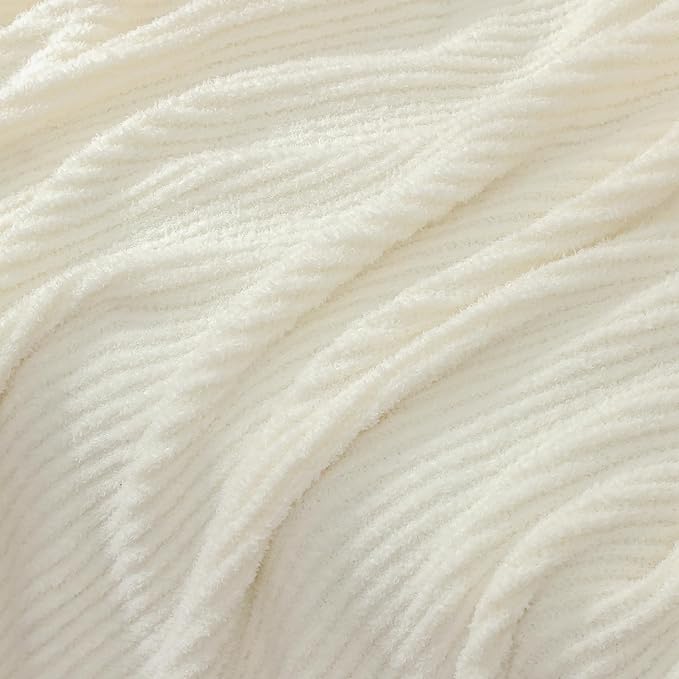 bearberry Soft Rib Knit Blanket Thin Warm & Breathable - Snuggly Minky Throw for Everyday Use, Travel, Chair | All-Season Machine Washable for Couches, Gifts, Family (Cream, 50”x60”)