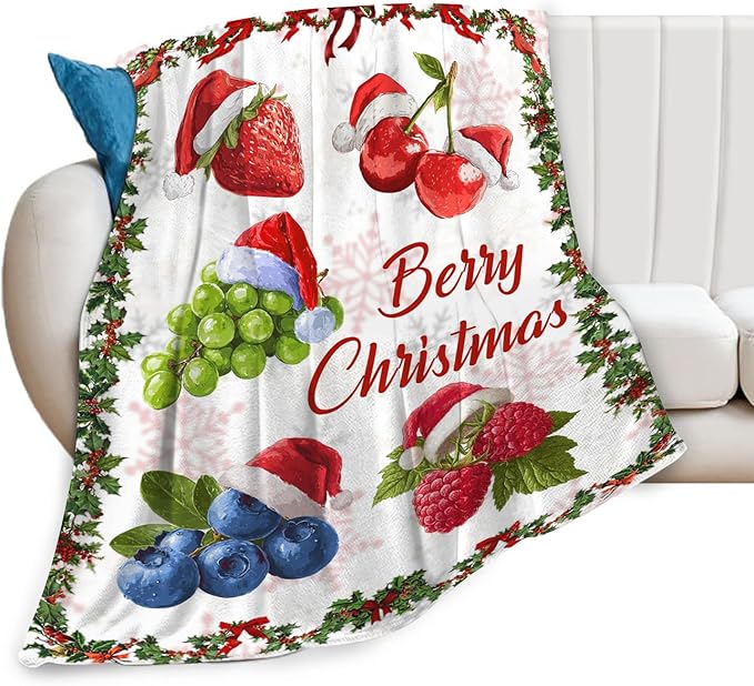 Berry Fruit Blanket for Girls Women Adults Kids Soft Cozy Fleece Funny Christmas Strawberry Blueberry Grape Throw Blankets Gifts Warm Flannel Plush Lightweight Decor for Couch Bed Sofa 80"X60"