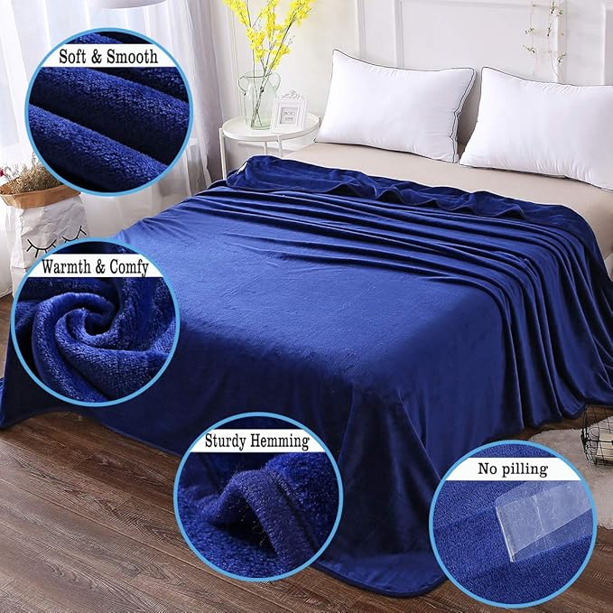 Flannel Fleece Summer Blanket All Season Lightweight Throw for The Bed Extra Soft Brush Fabric Winter Warm Sofa Blanket Twin Royal Blue