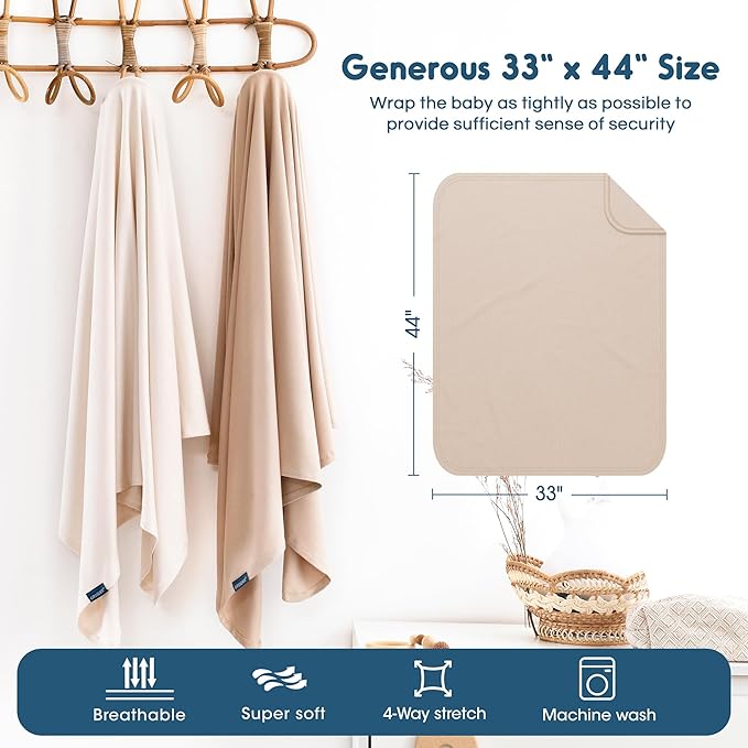 GRSSDER 2 Pack Newborn Swaddle Blanket, Ultra Soft Stretchy Jersey Knit Extra Large Size 33 x 44 Receiving Blankets for Easy Swaddling Baby Snug and Cozy