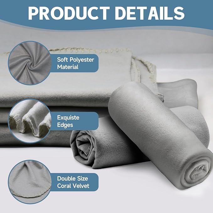 12PCS Fleece Throw Blankets Bulk 60 x 50 in Soft Blankets Fabric Warm Lightweight Wool Blanket Cozy Coverlet for Beds Sofas Home Wedding Season(Light Gray)