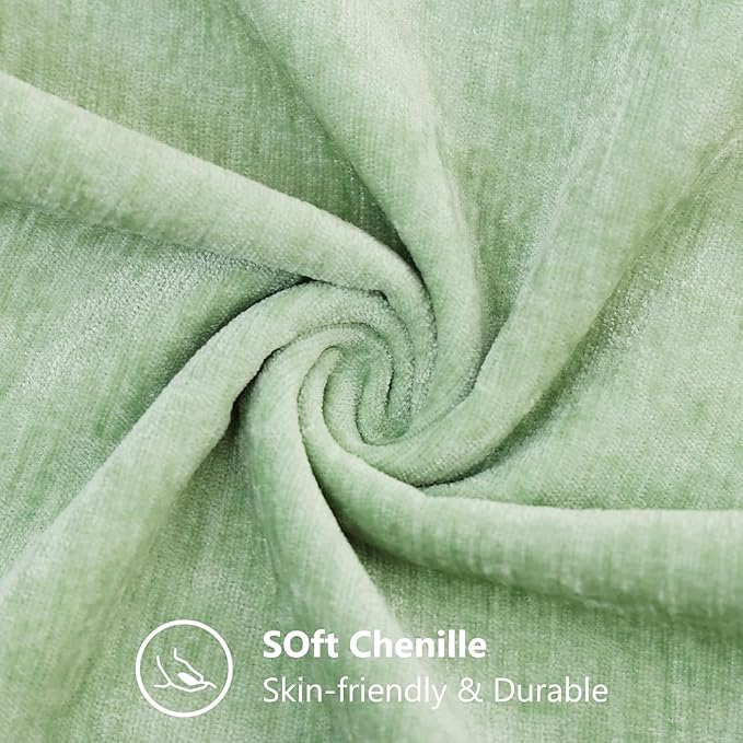 decorUhome Chenille Sage Green Summer Throw Pillow Covers 18x18 Inch Set of 2, Decorative Soft Couch Pillow Covers Solid Dyed Accent Farmhouse Neutral Square Pillow Cases for Sofa